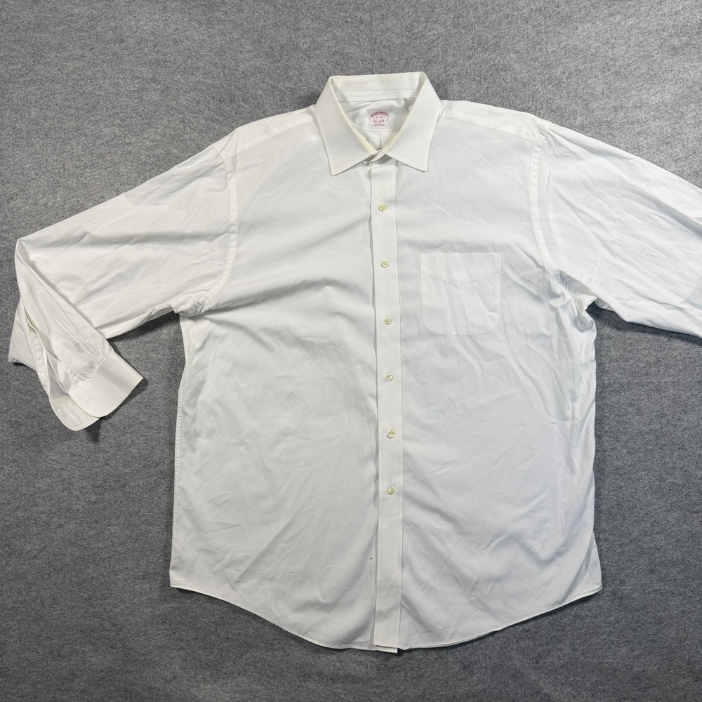 Brooks Brothers Mens Regular Fit Dress Shirt 17-34 White Cotton Long Sleeve